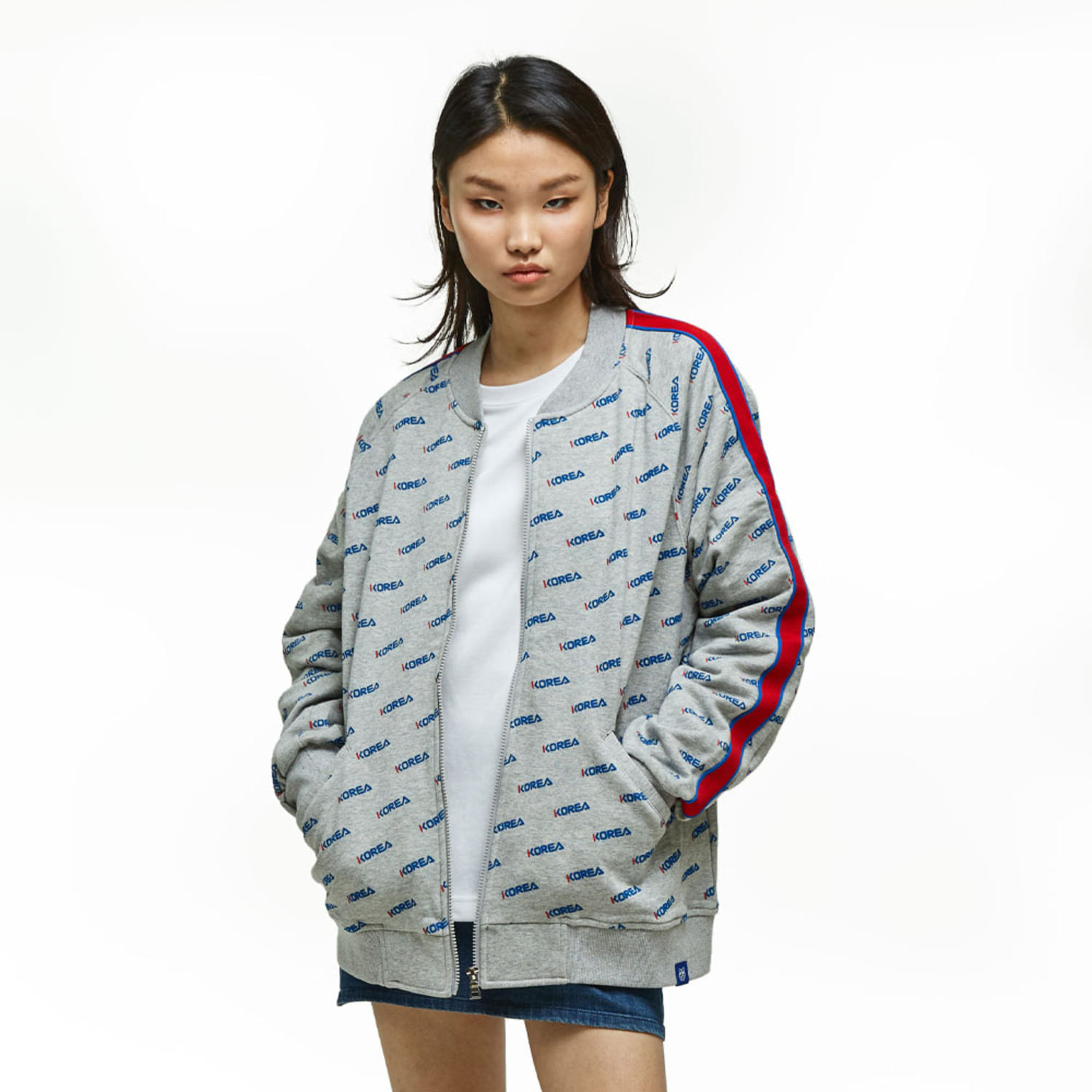 코리아 패턴 자켓 Korea pattern bomber jacket (Gray)