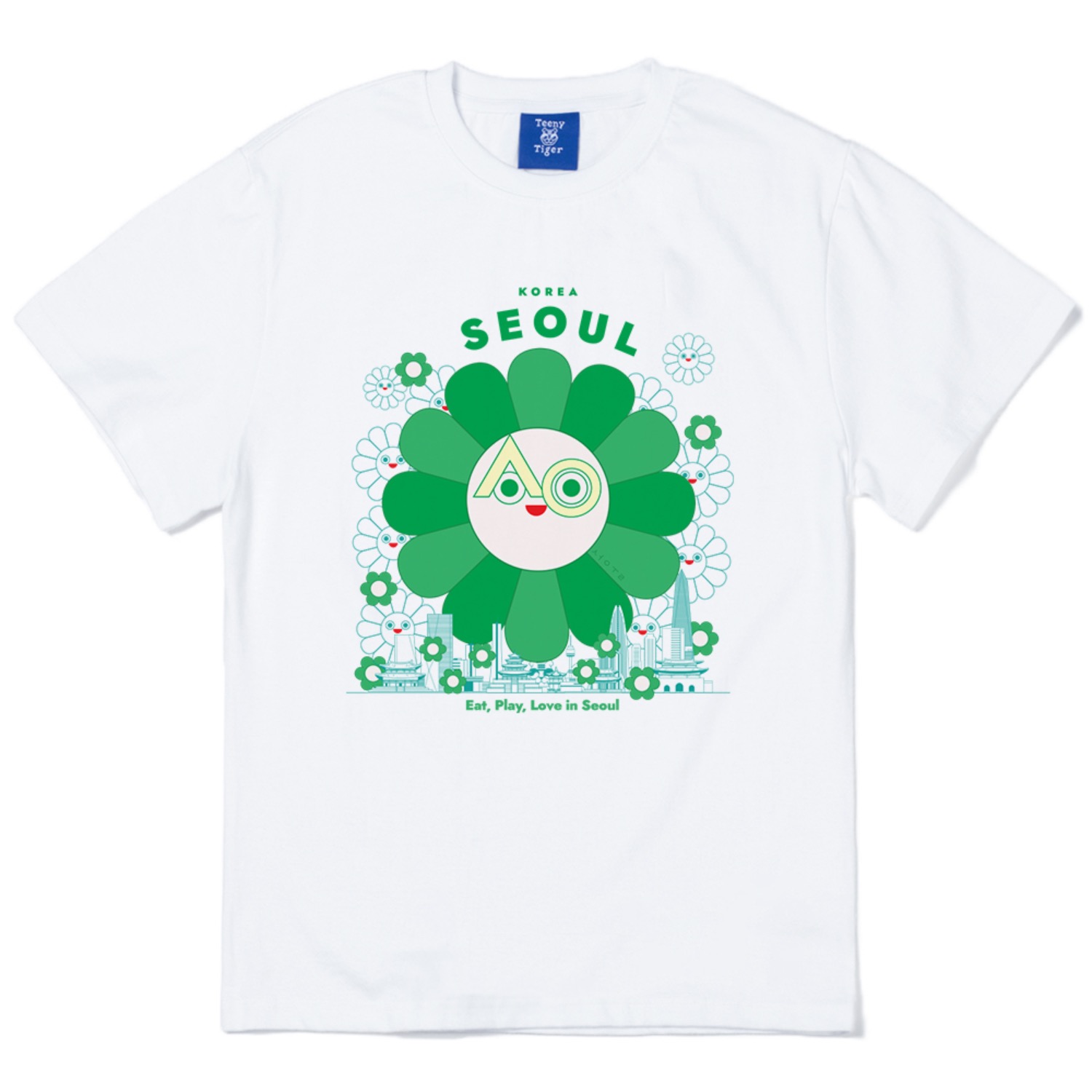서울그린꽃 반팔티 화이트Seoul Green Flower Short Sleeve T-shirts (White)