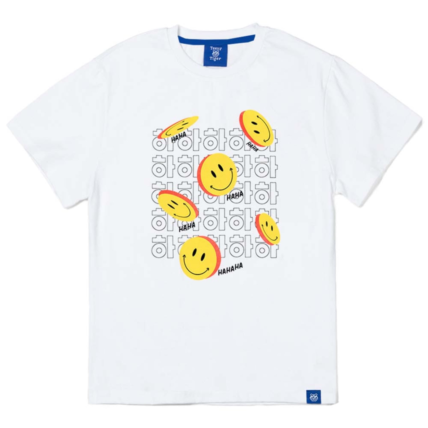 한글 스마일 반팔 티셔츠 화이트 Korean smile Standard-fit short sleeve T-shirts (White)